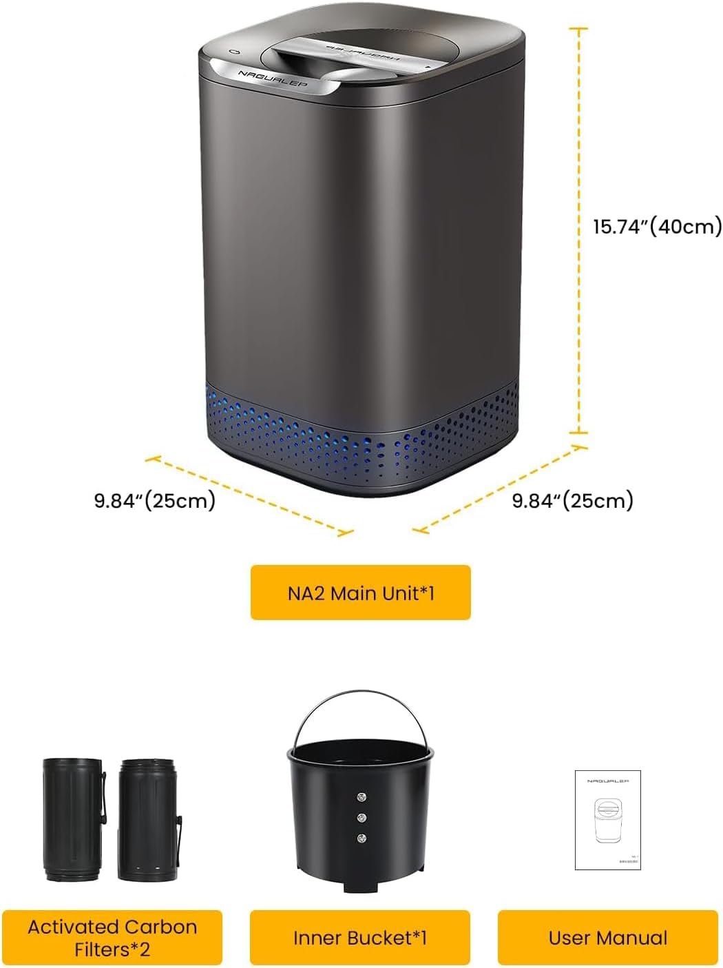 Smart Electric Composter for Kitchen, Counter 2.5L Mill Composter Kitchen Bin, Odorless/Low Noise/Auto-Stop, Disposer Turn Food Waste into Fertilizer - PuriLite