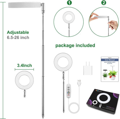 48-LED Full Spectrum Plant Grow Light | Adjustable Height | Auto Timer | 3 Light Modes | 10 Brightness Levels - PuriLite