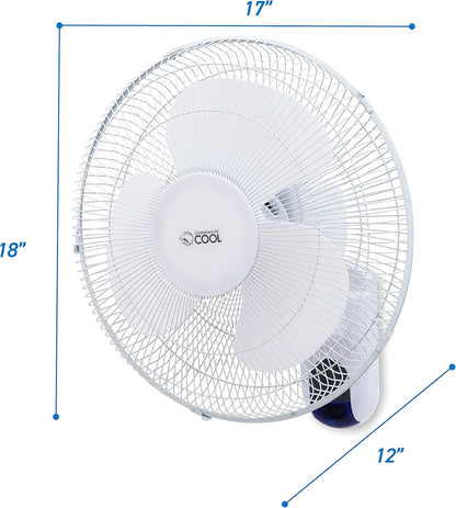 Commercial Cool 16 inch Wall Fan with Remote, White (CCFWR16W) - PuriLite