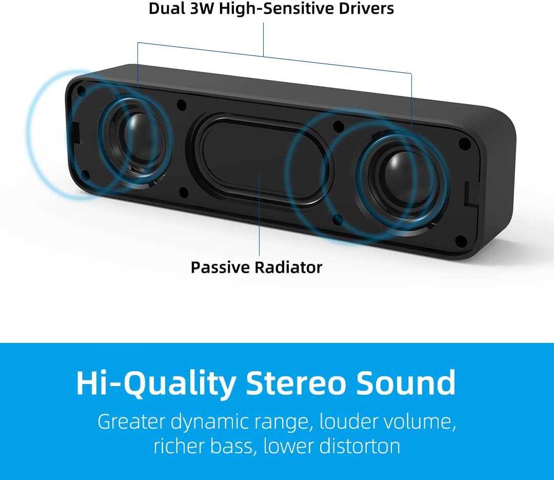 [Upgraded] USB Computer Speakers for PC, Laptop, Desktop, Small External Speakers with Stereo Loud Sound & Enhanced Bass, Mini Sound Bar for Windows/macOS/Chrome OS/Linux - PuriLite