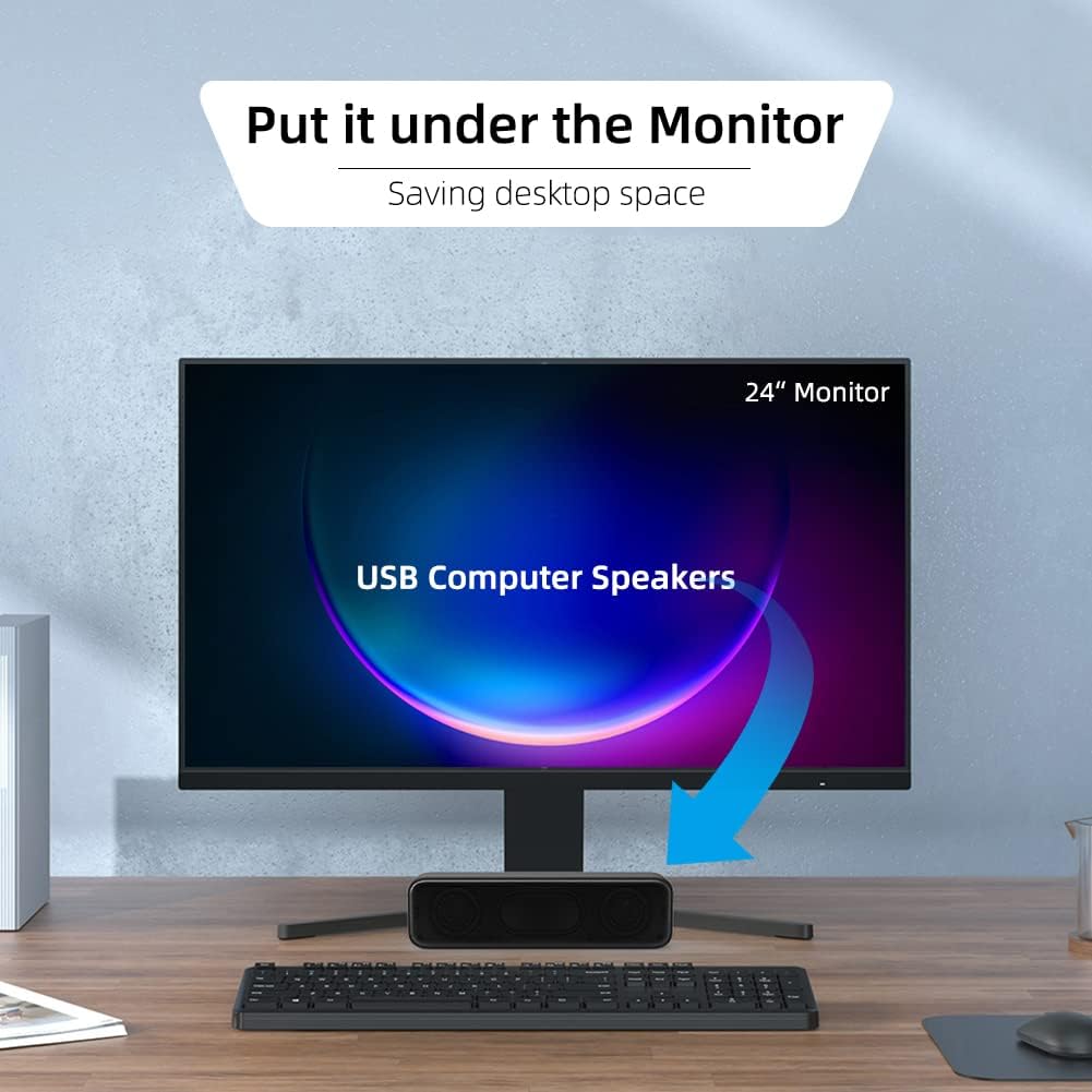 [Upgraded] USB Computer Speakers for PC, Laptop, Desktop, Small External Speakers with Stereo Loud Sound & Enhanced Bass, Mini Sound Bar for Windows/macOS/Chrome OS/Linux - PuriLite