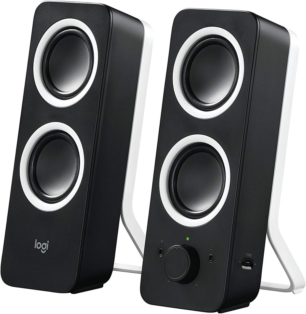 Logitech Z200 PC Speakers, Stereo Sound, 10 Watts Peak Power, 2 x 3.5mm Inputs, Headphone Jack, Adjustable Bass, Volume Controls, PC/TV/Smartphone/Tablet - Midnight Black - PuriLite