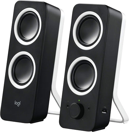 Logitech Z200 PC Speakers, Stereo Sound, 10 Watts Peak Power, 2 x 3.5mm Inputs, Headphone Jack, Adjustable Bass, Volume Controls, PC/TV/Smartphone/Tablet - Midnight Black - PuriLite