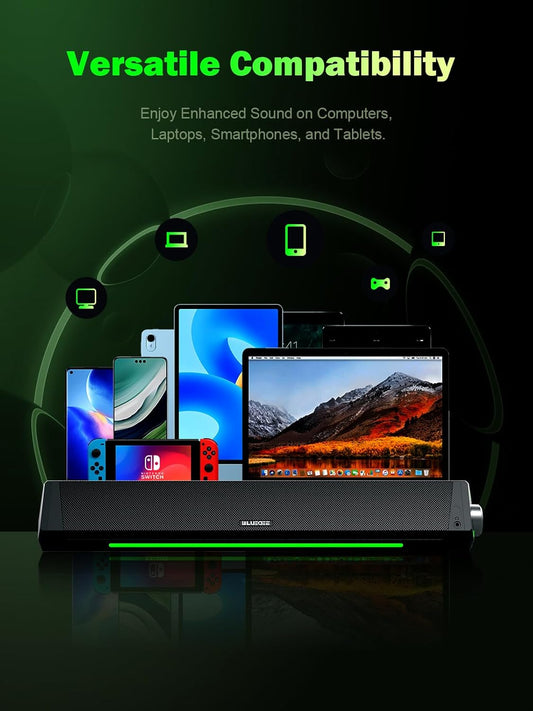 Computer Speakers, Dynamic RGB Computer Sound Bar, HiFi Stereo Bluetooth 5.0 & 3.5mm Aux-in Connection, USB Powered Computer Speakers for Desktop, PC, Laptop, Tablets - PuriLite