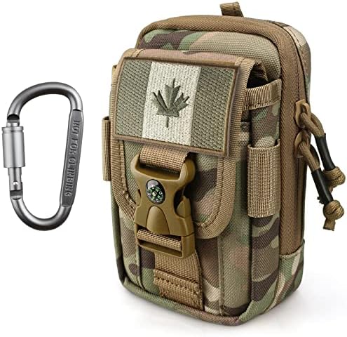 WYNEX Tactical Compass Phone Pouch, Large Molle Smartphone Holster Case Double Capacity Small Utility EDC Pouch with Compass Buckle and Carabiner - PuriLite