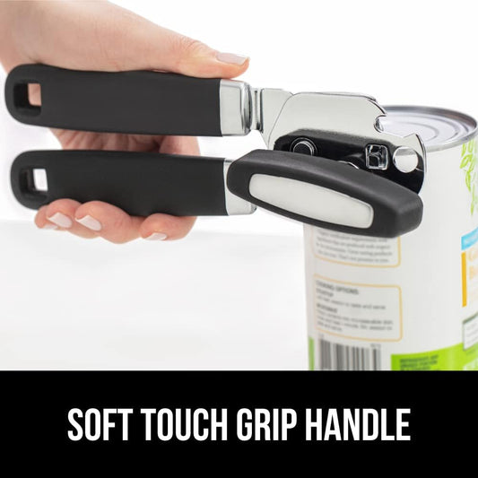 Heavy Duty Manual Can Opener with Bottle Opener – Stainless Steel Smooth Edge Cutter, Easy-Turn Knob, Comfortable Grip, Large Size, Black - PuriLite