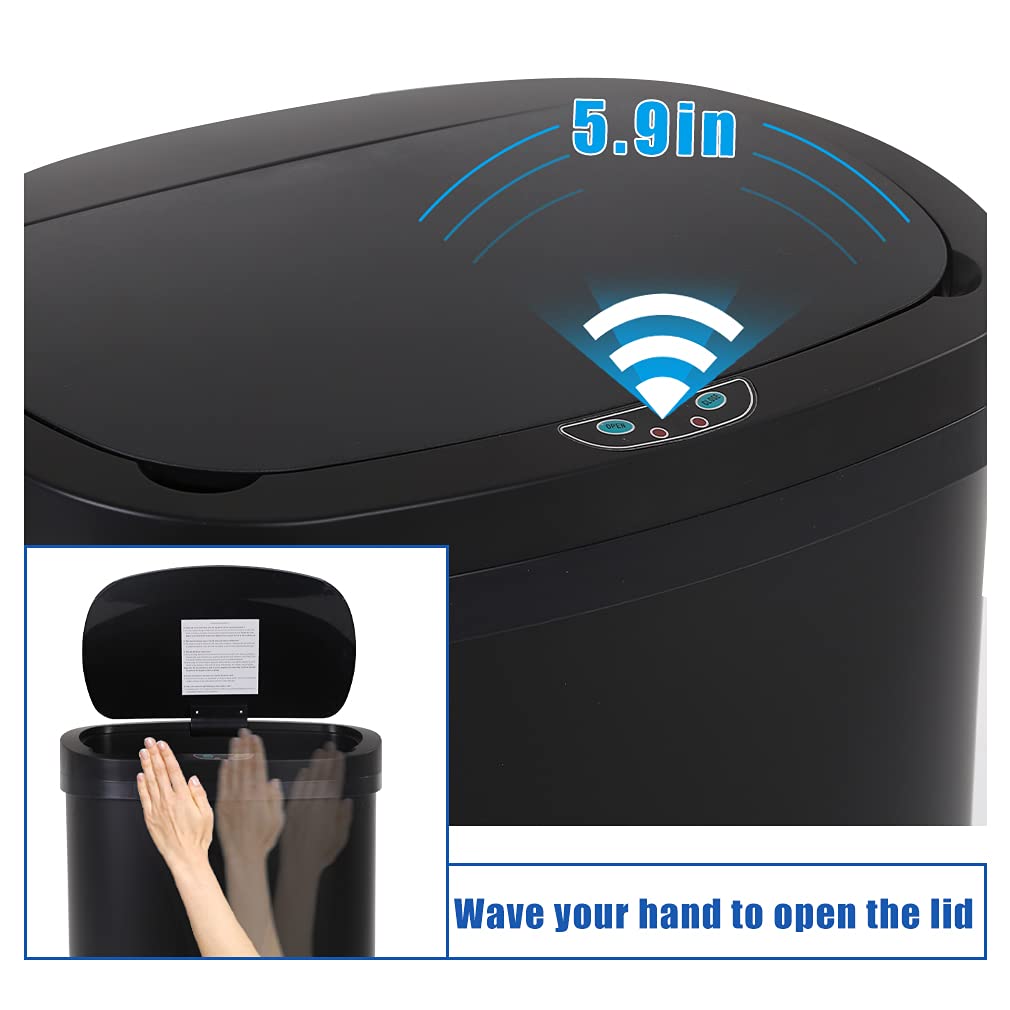 13 Gallon 50 Liter Garbage Can Kitchen Trash Can with Lid Automatic Sensor Touch Free Stainless Steel Waste Bin for Bathroom Bedroom Home Office,Black - PuriLite