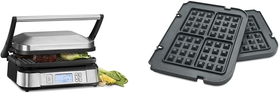 Cuisinart GR-6SC Contact Griddler with Smoke-less Mode + CGR-WAFPC Griddler Waffle Plates Attachments - PuriLite