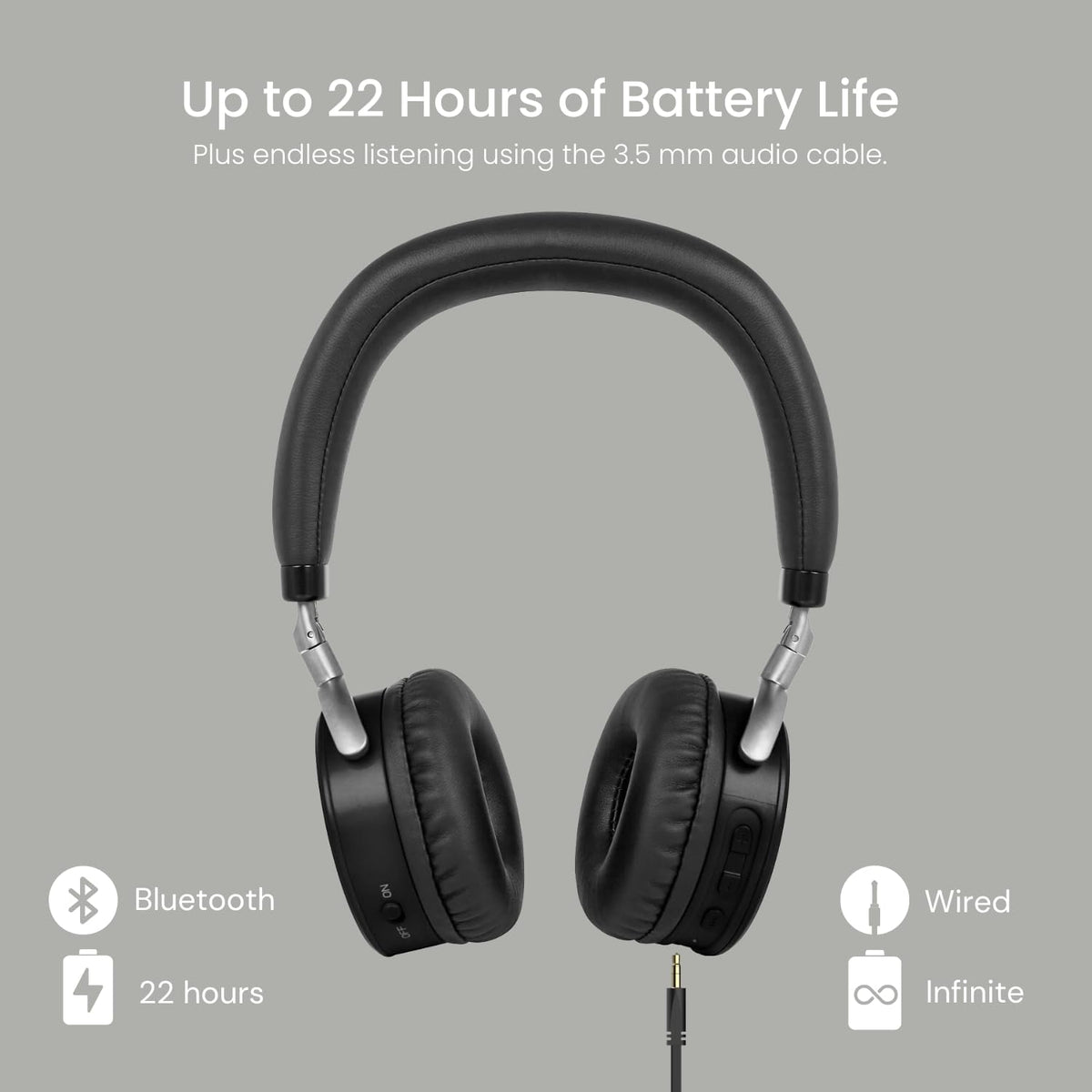 JuniorJam Plus Volume Limiting Headphones for Kids, Foldable & Adjustable Bluetooth Headphones, 22-Hour Battery Life USB-C Charging (Black) - PuriLite
