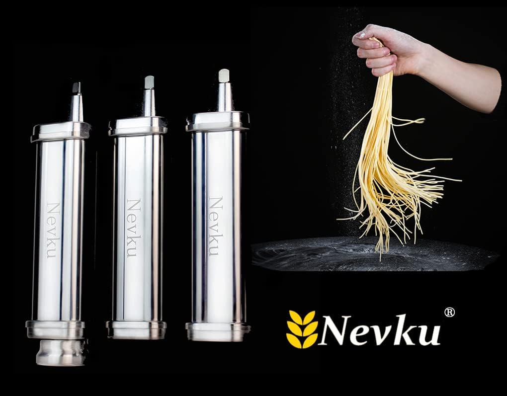 Pasta Maker Attachments Set for All KitchenAid Stand Mixer, Including Pasta Sheet Roller, Spaghetti Cutter, Fettuccine Cutter by Nevku - PuriLite
