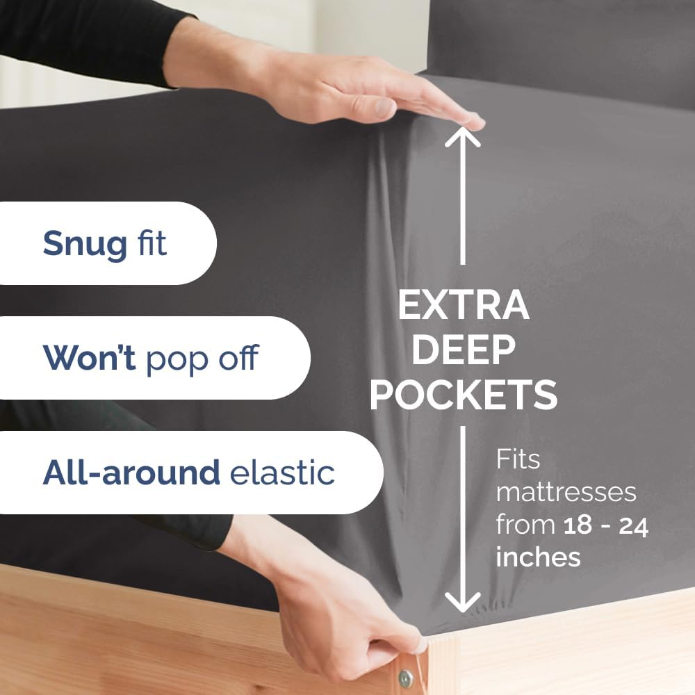 Extra Deep Queen Sheet Set - 6 Piece Breathable & Cooling Sheets - Hotel Luxury Bed Sheets Set - Easy & Secure Fit - Soft, Wrinkle Free & Comfy Sheets Set - White Sheet Set w/Extra Deep Pockets - PuriLite