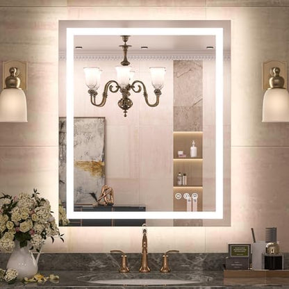 TETOTE LED Bathroom Mirror 20x28 Frontlit & Backlit Lighted Vanity Mirror Anti Fog Stepless Dimmable 3 Colors White/Warm/Natural,Double Lights,Wall-Mounted(Horizontal/Vertical) - PuriLite