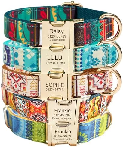 Custom Engraved Dog Collar with Name and Phone Number, Personalized for Small, Medium, and Large Dogs (Plaid) - PuriLite