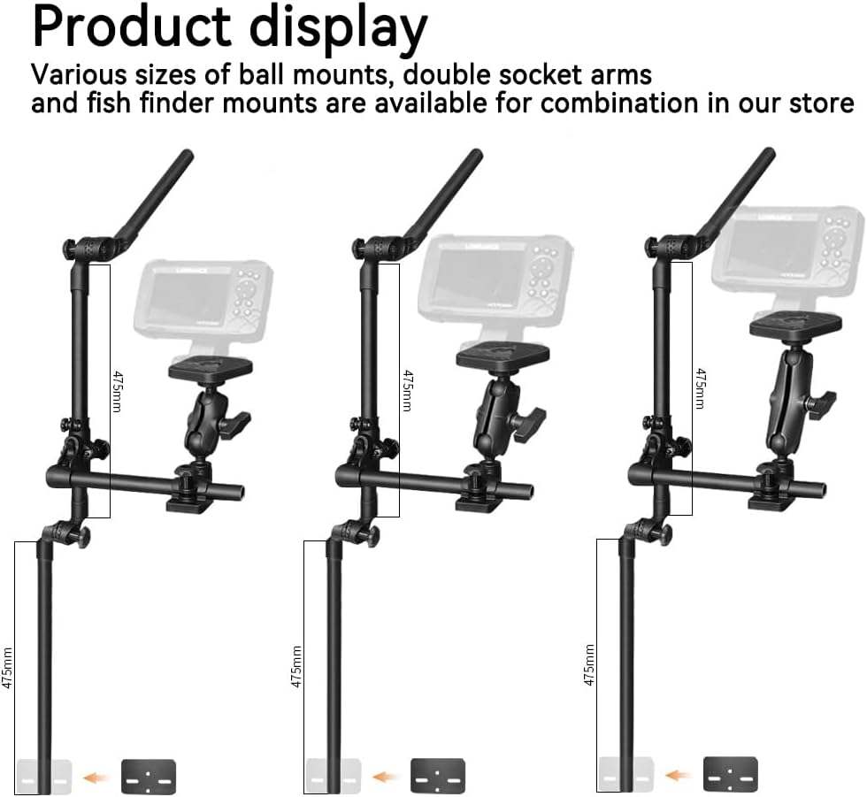 Strg Transducer Bracket with Fish Finder Mount for Kayak/Boat, Livescope Fish Finder Transducer Mount for Garmin/Lowrance, Compatible with RAM Mounts C Size/1.5'' Double Socket Arm (Foldable) - PuriLite