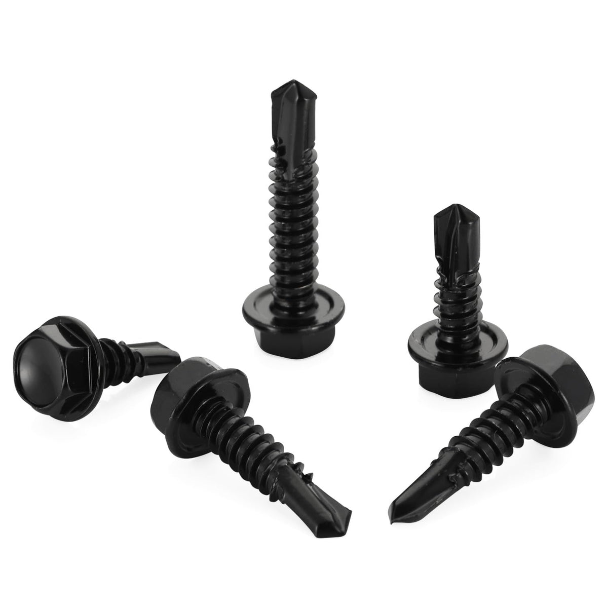 #10 x 1 Hex Washer Head Self Tapping Drilling Screws Black Oxidized, 410 Stainless Steel, 100 PCS - PuriLite