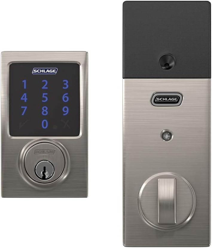Schlage BE469ZP CEN 622 Connect Smart Deadbolt with Alarm with Century Trim in Matte Black, Z-Wave Plus Enabled - PuriLite