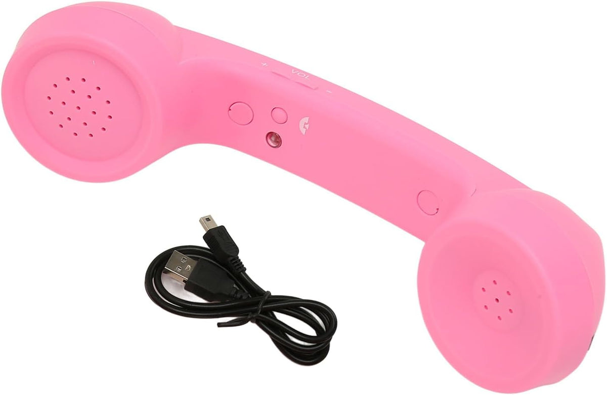 Qiilu Retro Telephone Handset for Mobile Phones - Rechargeable Radiation Proof Handset Receiver with USB Charging (Red) - PuriLite