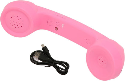 Qiilu Retro Telephone Handset for Mobile Phones - Rechargeable Radiation Proof Handset Receiver with USB Charging (Red) - PuriLite
