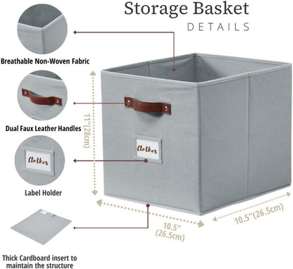 DECOMOMO Cube Storage Bin, Storage Cubes with Labels, Baskets for Shelves Kallax Linen Closet Organizers (Cube 10.5x11"/ 6pcs, Black) - PuriLite