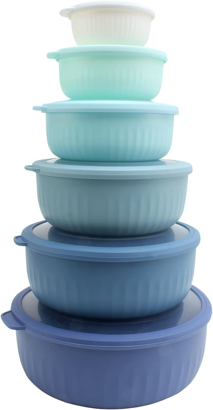 COOK WITH COLOR Prep Bowls with Lids- 8 Piece Nesting Plastic Small Mixing Bowl Set with Lids (Teal Ombre) - PuriLite