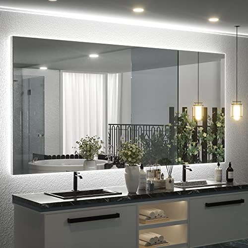 Keonjinn 40 x 32 Inch LED Bathroom Mirror with Acrylic, Backlit Mirror Anti-Fog, Lighted Bathroom Mirror for Wall, CRI90 High Definition Dimmable Large Makeup Mirror(Horizontal/Vertical) - PuriLite