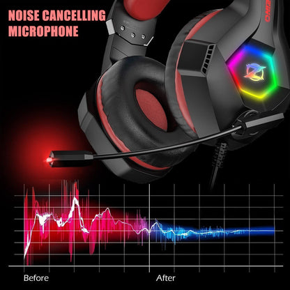 Ozeino Gaming Headset Ps5 Ps4 Headset with 7.1 Surround Sound, Gaming Headphones with Noise Cancelling Flexible Mic RGB Light Memory Earmuffs for PC, Xbox Series X/S, Mac, Phone - PuriLite