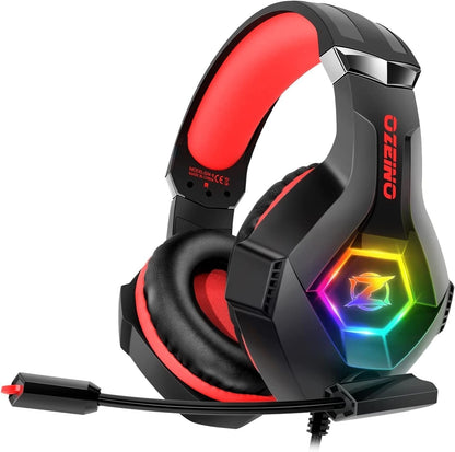 Ozeino Gaming Headset Ps5 Ps4 Headset with 7.1 Surround Sound, Gaming Headphones with Noise Cancelling Flexible Mic RGB Light Memory Earmuffs for PC, Xbox Series X/S, Mac, Phone - PuriLite
