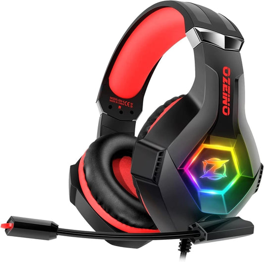 Ozeino Gaming Headset Ps5 Ps4 Headset with 7.1 Surround Sound, Gaming Headphones with Noise Cancelling Flexible Mic RGB Light Memory Earmuffs for PC, Xbox Series X/S, Mac, Phone - PuriLite