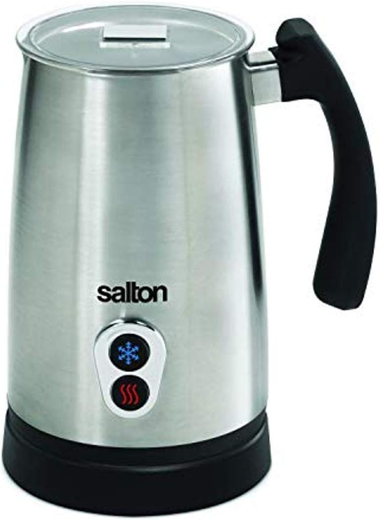 Salton Stainless Steel Milk Frother - Froth, Warm & Foam Milk for Coffees & Lattes - PuriLite