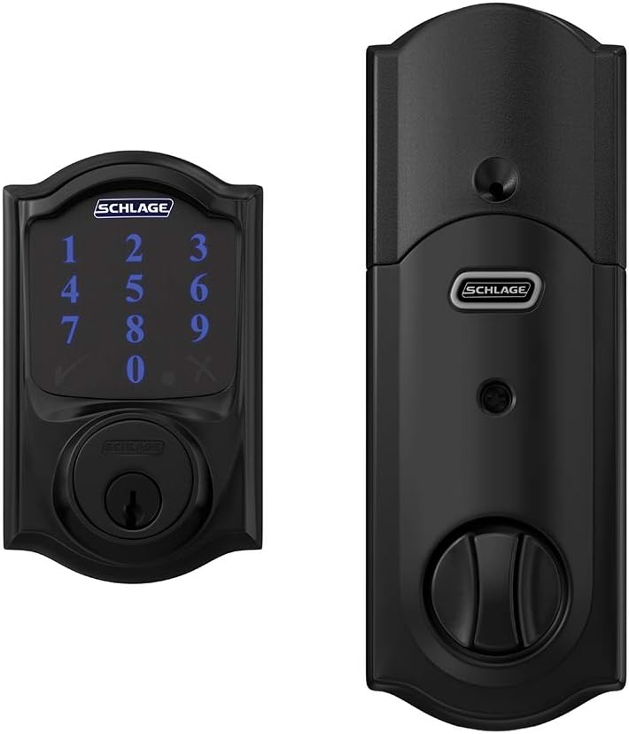 Schlage BE469ZP CAM 622 Connect Smart Deadbolt with Alarm with Camelot Trim in Matte Black, Z-Wave Plus Enabled - PuriLite