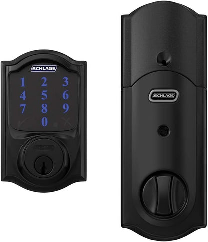 Schlage BE469ZP CAM 622 Connect Smart Deadbolt with Alarm with Camelot Trim in Matte Black, Z-Wave Plus Enabled - PuriLite