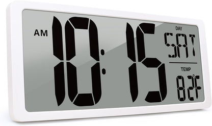 KMMKGG 15" Large Digital Wall Clock Battery Operated, Digital Clock Display with Day, Date & Temperature, Large Wall Clock for Bedroom, Livingroom, Office(4.6" Numbers) - PuriLite