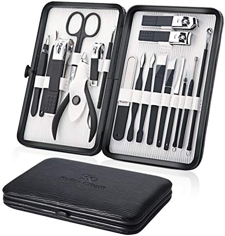 Keiby Citom Professional Stainless Steel Nail Clipper Travel & Grooming Kit Nail Tools Manicure & Pedicure Set of 18pcs with Luxurious Case (Black) - PuriLite