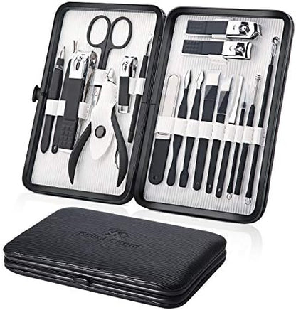 Keiby Citom Professional Stainless Steel Nail Clipper Travel & Grooming Kit Nail Tools Manicure & Pedicure Set of 18pcs with Luxurious Case (Black) - PuriLite