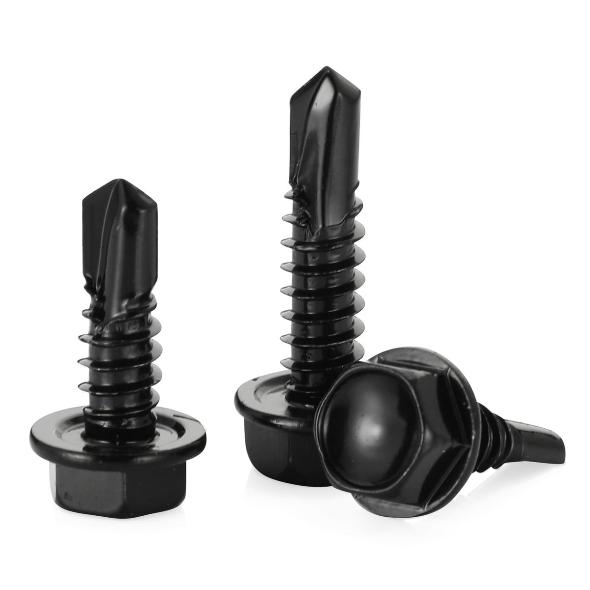 #10 x 1 Hex Washer Head Self Tapping Drilling Screws Black Oxidized, 410 Stainless Steel, 100 PCS - PuriLite