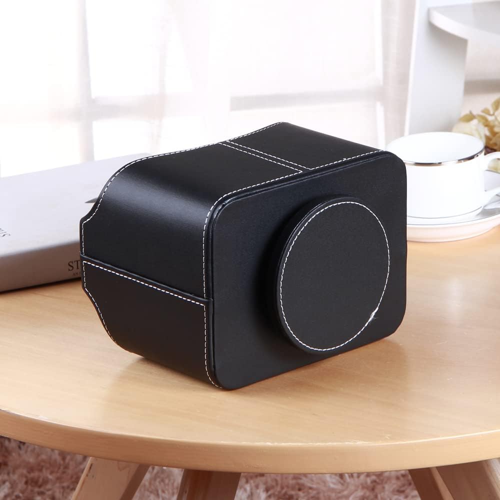 PUSU 360° Rotating Remote Control Holder Desk Organizer – PU Leather Spinning TV Caddy with 5 Compartments for Remotes, Stationery, Phone, iPad & Bedside Storage - PuriLite
