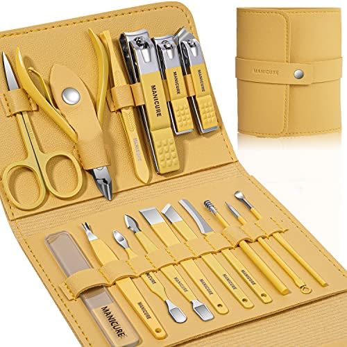 Manicure Set Professional Nail Clippers Pedicure Kit, 16 pcs Stainless Steel Nail Care Tools Grooming Kit with Luxurious Travel Leather Case for Thick Nails Men Women Gift (Black) - PuriLite