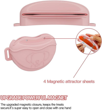 TUCANA Silicone Dog Treat Pouch for Pet Training – Upgraded 4 Strong Magnets Enhanced Magnetic Closure, Ease of Cleaning, Come with Adjustable Wasit Belt and Effective Dog Clicker (Pink) - PuriLite