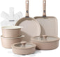 SENSARTE 17 Piece Ceramic Pots and Pans Set, Nonstick Detachable Handle Cookware, Induction Kitchen Cookware Set with Removable Handle, Dishwasher ＆ Oven Safe (Almond Beige)