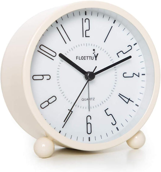 FLOITTUY Super Silent 5 Colors Alarm Clock,Beep Wake Round Alarm Clock with Night Light,Battery Operated,Easy Set,Simple & Retro for Desk, Bedroom and Home Decoration(Creamy White) - PuriLite