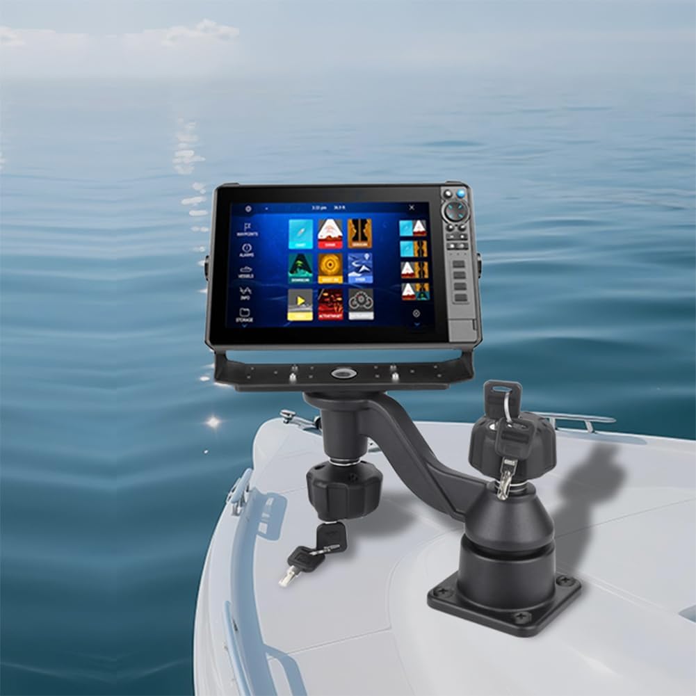 Strg Fish Finder Mount with Lock for Boat, Kayak Fish Finder Swing Mount Marine Electronics Mounts with Rectangular Plate Compatible with Scotty Garmin Lowrance Humminbird and More Depth Finder - PuriLite
