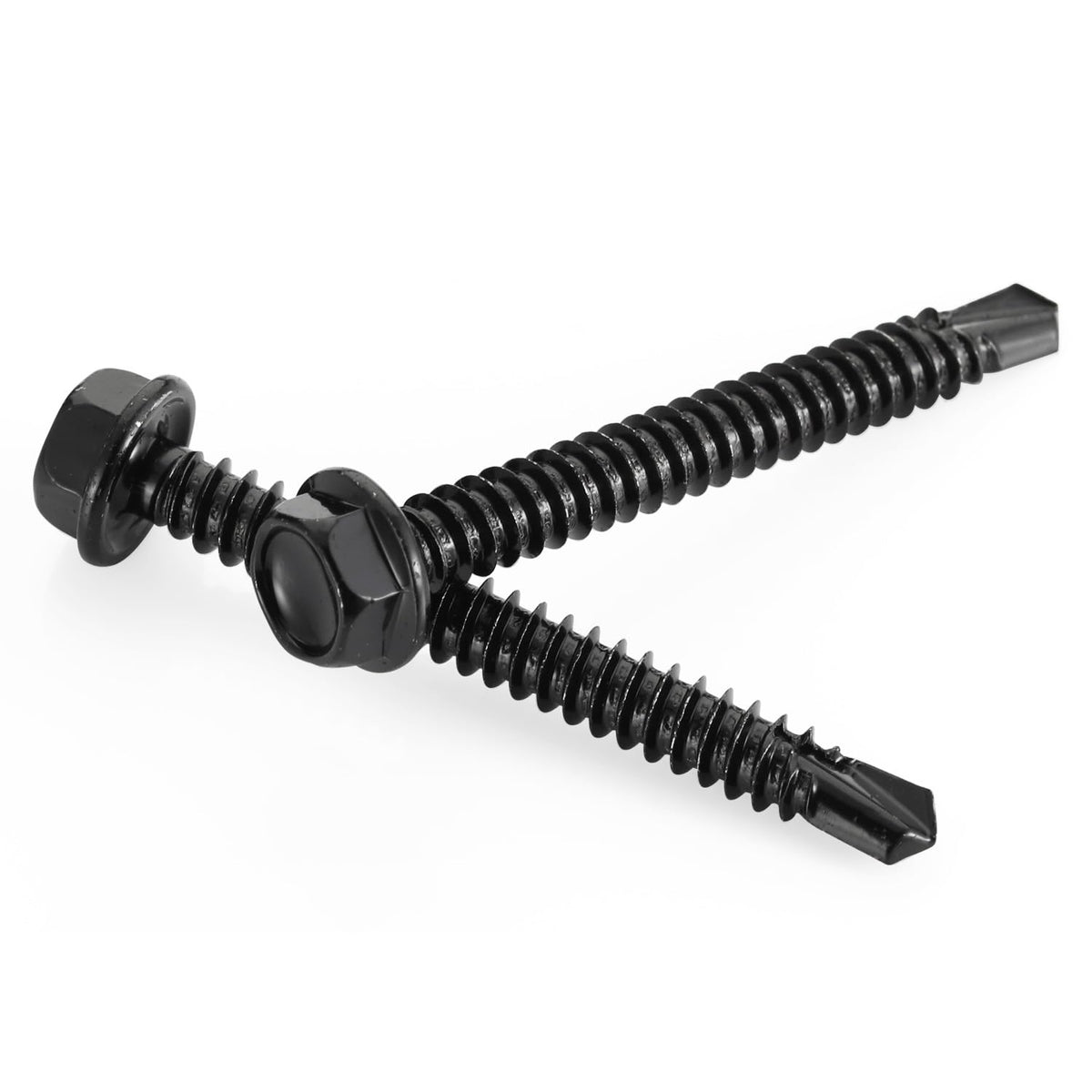 #10 x 1 Hex Washer Head Self Tapping Drilling Screws Black Oxidized, 410 Stainless Steel, 100 PCS - PuriLite