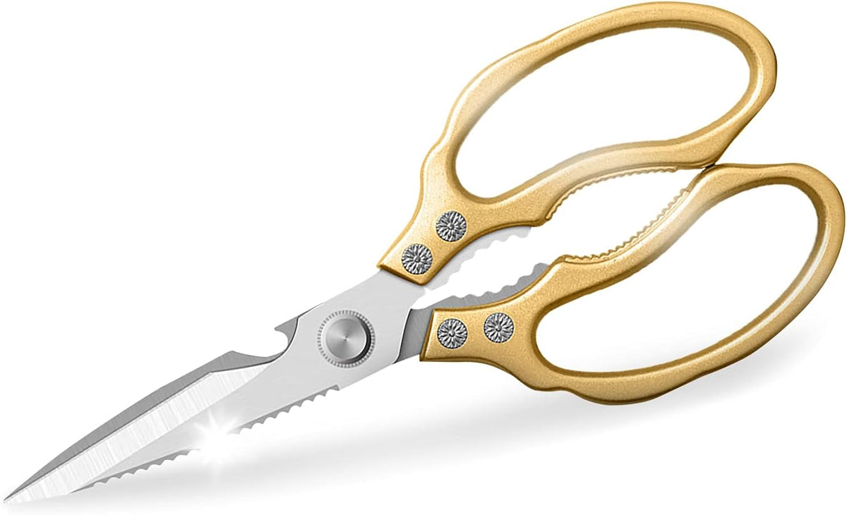 Gold Kitchen Scissors – Heavy Duty Stainless Steel Shears for Meat, Poultry, Herbs, Vegetables, and Baking, Dishwasher Safe, Multi-Functional Kitchen Tool - PuriLite