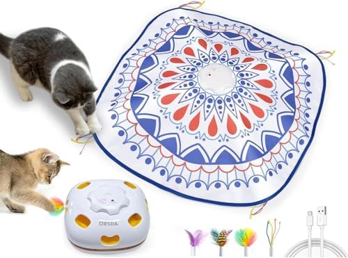 ORSDA Cat Toys Interactive, 4 in 1 Automatic Cat Toy, Hide and Seek, Whack a Mole, Magic Wand, Chasing Feather, with 4 Replacements, USB Rechargeable, for All Breed Sizes - PuriLite