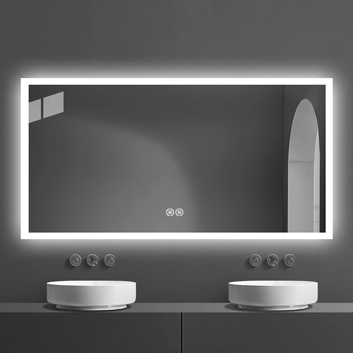 DP Home LED Lighted Bathroom Vanity Wall Mirror with Touch Button, Dimmable, Vertical & Horizontal Mount Mirrors 70 x 32 in E-N031-7032-TS Wall Mounted Makeup LED Vanity Mirror - PuriLite