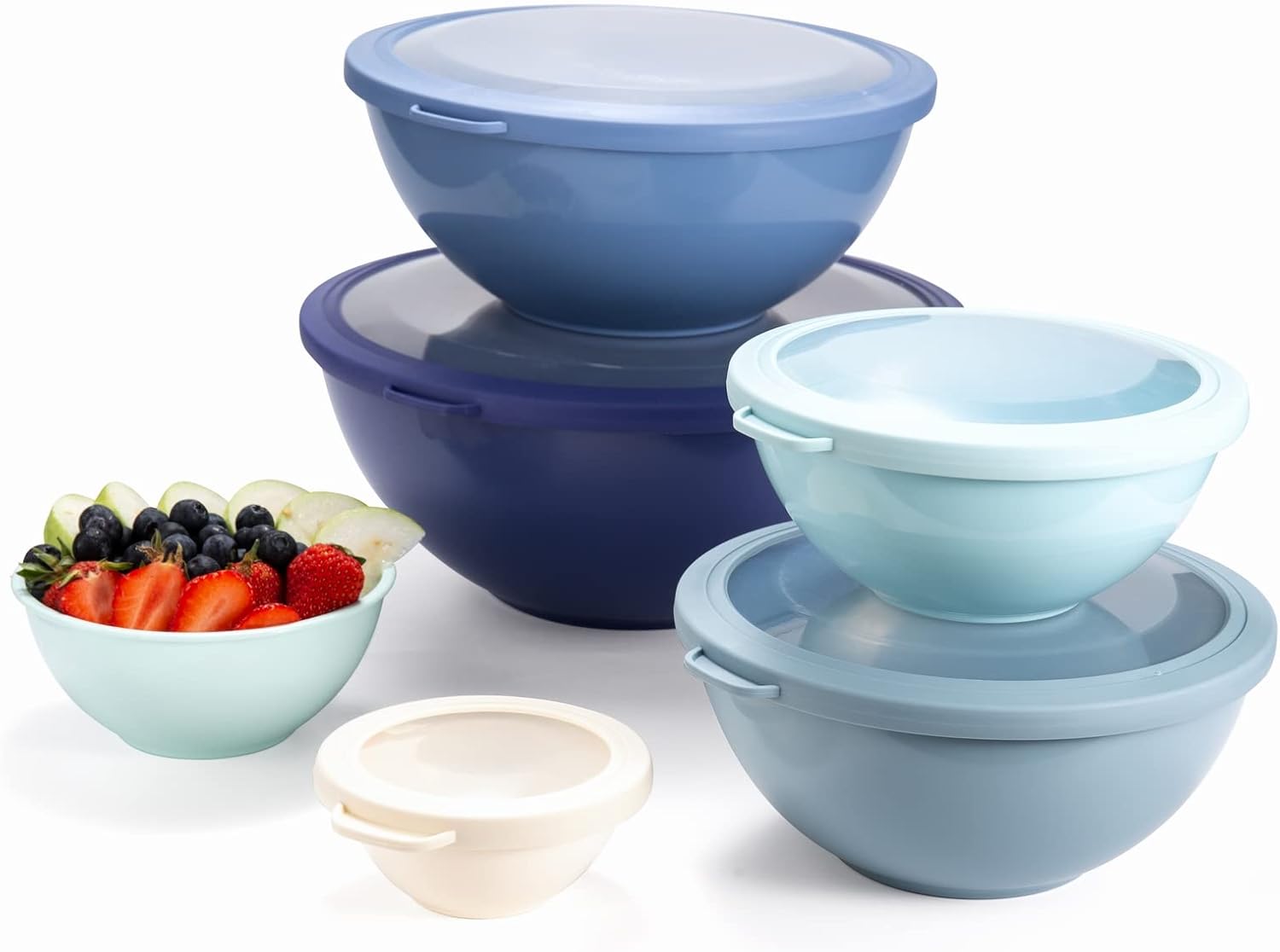 COOK WITH COLOR Mixing Bowls with TPR Lids - 12 Piece Plastic Nesting Bowls Set Includes 6 Prep Bowls and 6 Lids, Microwave Safe Mixing Bowl Set (Mint) - PuriLite