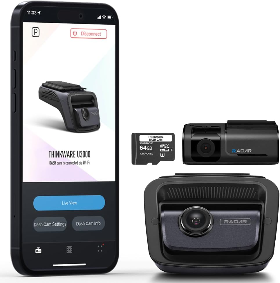 THINKWARE U3000 2CH 4K Front Dash Cam, 2K Rear Cam, STARVIS 2 Sensor Super Night Vision, Car Camera 5GHZ Wi-Fi GPS Radar Buffered Parking Mode CPL Filter Red Light Speed Camera Alerts OBD Cable - PuriLite