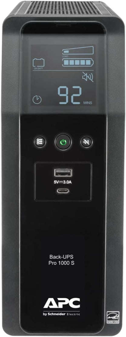 APC BR1000MS Sine Wave UPS Battery Backup & Surge Protector, 1000VA, Backups Pro, Black - PuriLite