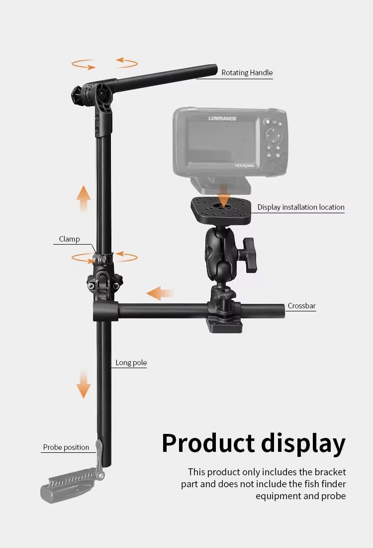 Strg Transducer Bracket with Fish Finder Mount for Kayak/Boat, Livescope Fish Finder Transducer Mount for Garmin/Lowrance, Compatible with RAM Mounts C Size/1.5'' Double Socket Arm (Foldable) - PuriLite