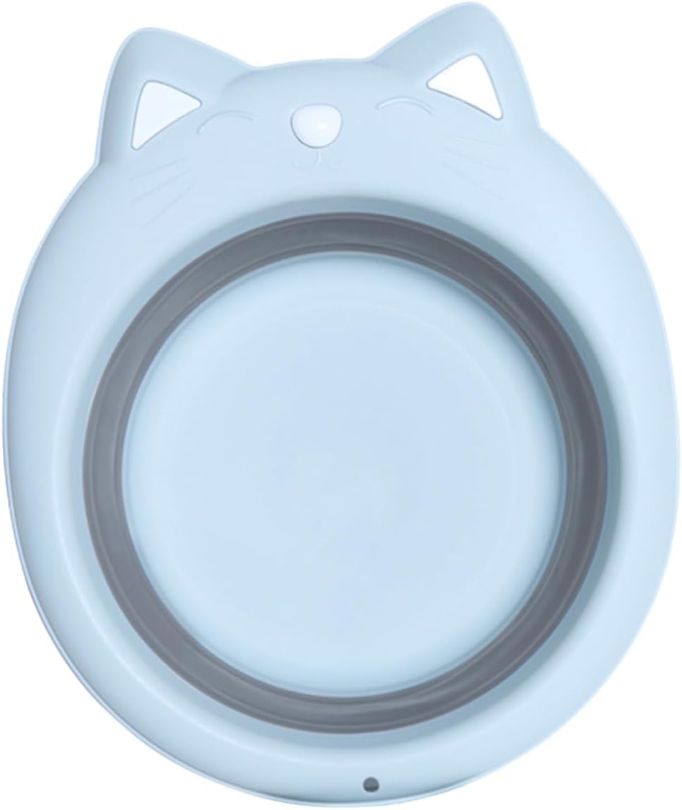 Kisangel Portable Foldable Washbasin Cat Shape Cartoon Design PP Material Space Saving Wash Tub for Bathing - PuriLite